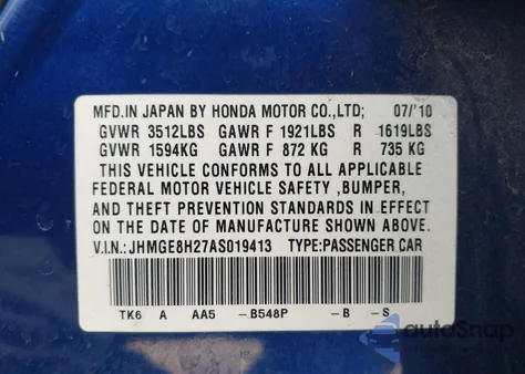 2010 Honda Fit z USA, uszkodzony, nr VIN JHMGE8H27AS019413